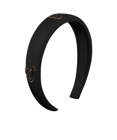 Dior Cd Heart Pattern Hairband In Black