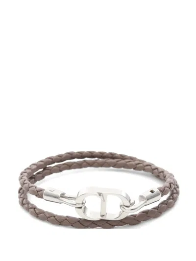 Pre-owned Dior Cd Icon Braided Leather Bracelet In Silver