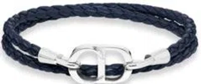 Dior Cd Icon Woven Leather Double Bracelet In Blue