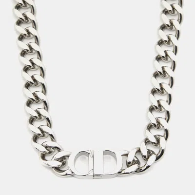 Pre-owned Dior Cd Icon Chain Link Silver Tone Necklace
