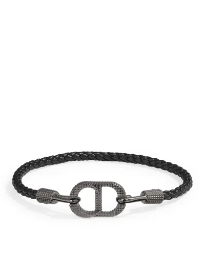 Dior Cd Icon Woven Leather Bracelet In Black
