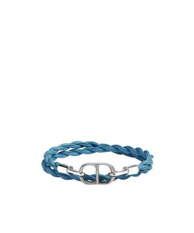 Dior Cd Icon Woven Leather Double Bracelet In Blue