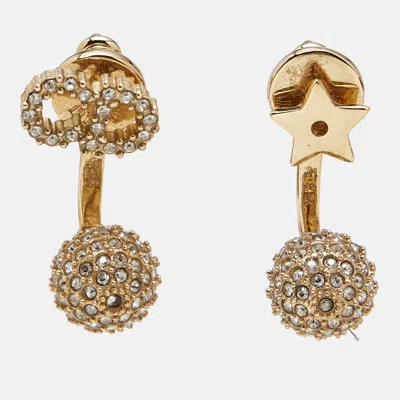 Pre-owned Dior Cd La Petite Crystal Star Gold Tone Tribal Earrings