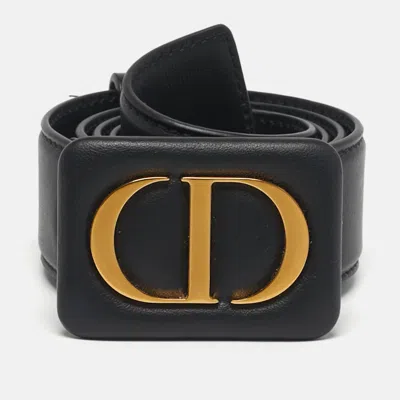 Pre-owned Dior Cd Logo 70 Cm Waist Belt Black Leather