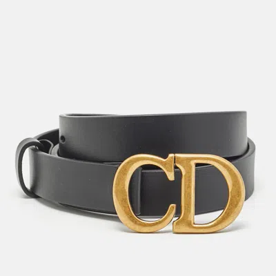 Pre-owned Dior Cd Logo 70cm Slim Buckle Belt Black Leather