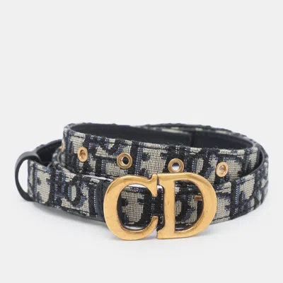 Pre-owned Dior Cd Logo 75 Cm Blue Oblique Canvas Buckle Belt