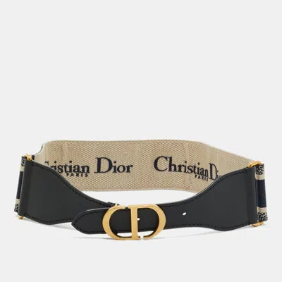 Pre-owned Dior Cd Logo 80cm Buckle Belt Navy Blue Oblique Canvas And Leather