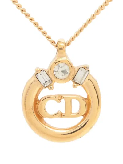Pre-owned Dior Cd-logo Circular Pendant Necklace In Gold