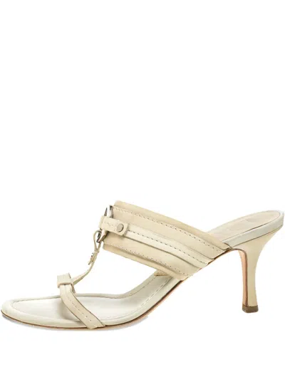 Pre-owned Dior Cd-logo Leather Sandals In Neutral