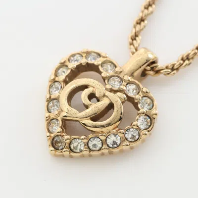 Dior Cd Logo Necklace Heart Gp Rhinestone Gold Clear