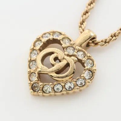 Dior Cd Logo Necklace Heart Gp Rhinestone Gold Clear In Multi