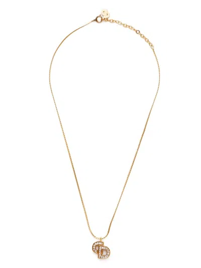 Pre-owned Dior Cd Logo-pendant Chain Necklace In Gold