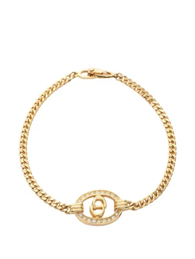 Pre-owned Dior Cd Logo Rhinestone Bracelet In Gold