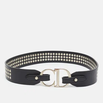 Pre-owned Dior Cd Logo Studded 80 Cm Waist Belt Black Leather