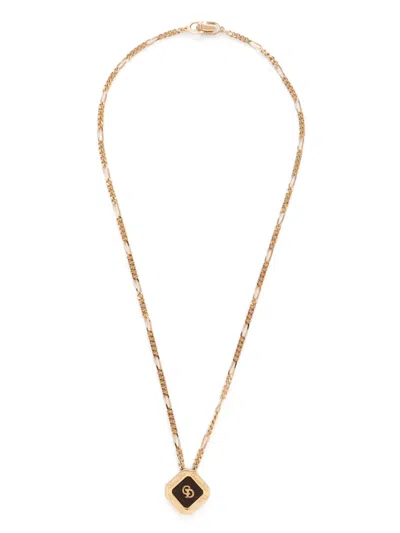Pre-owned Dior Cd-medallion Figaro Chain Necklace In Gold
