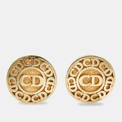 Pre-owned Dior Cd Medallion Gold Tone Earrings