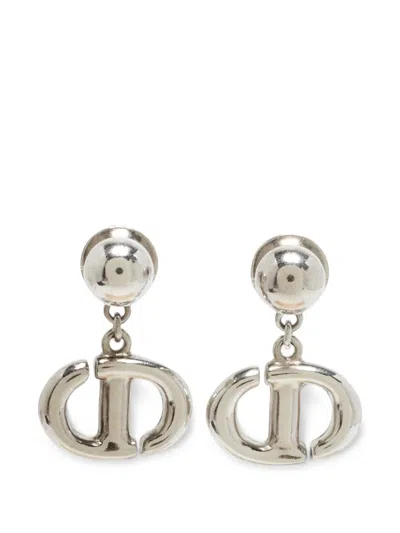 Pre-owned Dior Cd Navy Drop Earrings In Silver