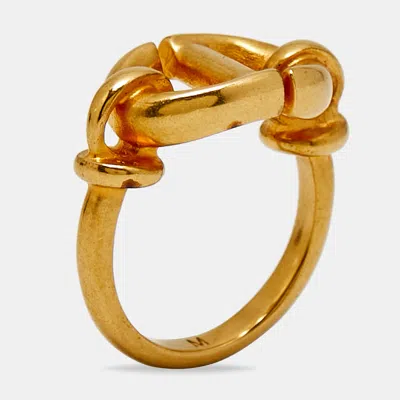 Pre-owned Dior Cd Navy Gold Tone Ring Size 49