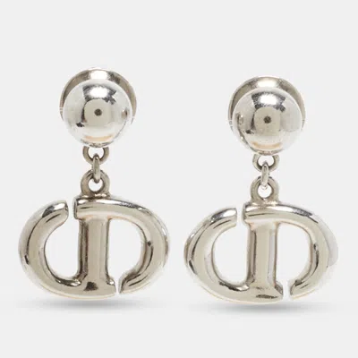 Pre-owned Dior Cd Navy Silver Tone Drop Earring