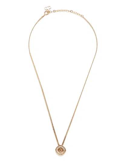 Pre-owned Dior Cd-pendant Rhinestone-embellished Necklace In Gold