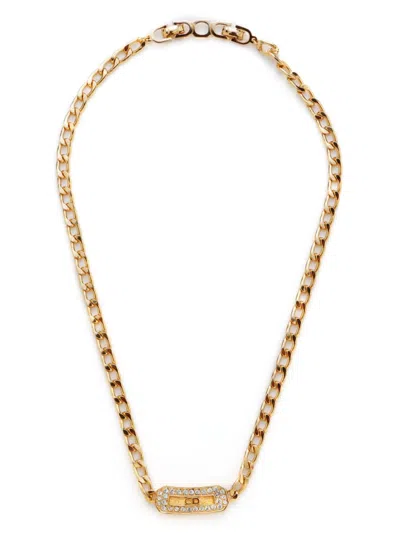 Pre-owned Dior Cd Rhinestone-embellished Necklace In 金色