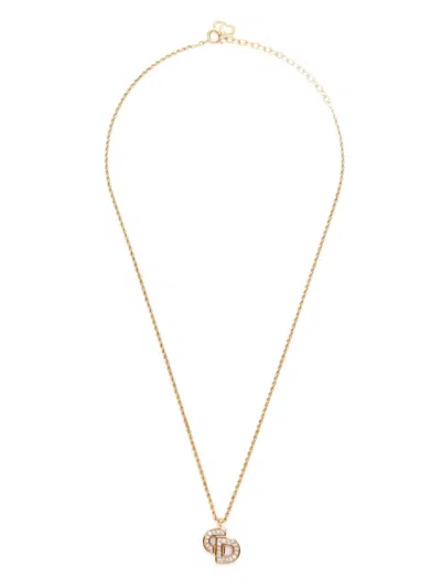 Pre-owned Dior Cd Rhinestone-embellished Necklace In Gold