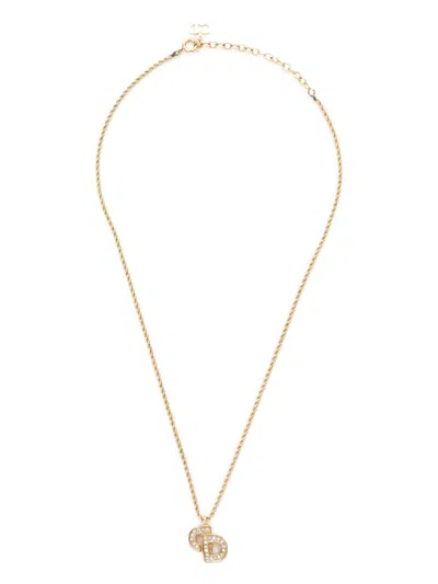 Pre-owned Dior Cd Rhinestone-embellished Necklace In Gold