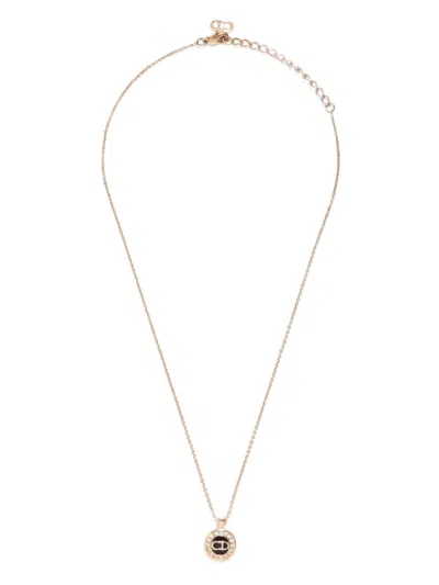 Pre-owned Dior Cd Rhinestone Logo-pendant Necklace In Gold