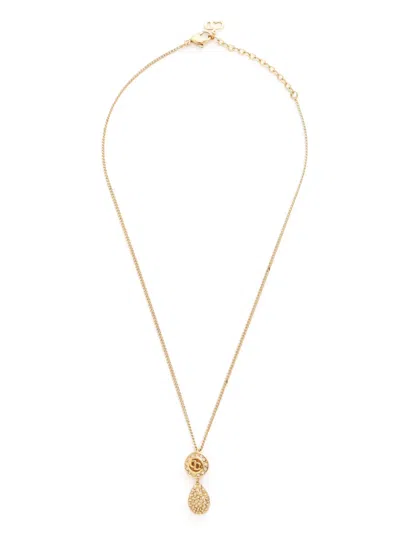 Pre-owned Dior Cd Rhinestone Logo-pendant Necklace In Gold