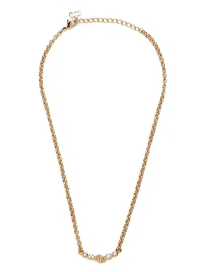 Pre-owned Dior Cd Rhinestone Necklace In 金色