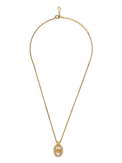 Pre-owned Dior Cd Rhinestone Necklace In 金色