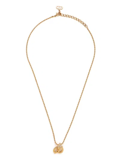 Pre-owned Dior Cd Rhinestone Necklace In Gold