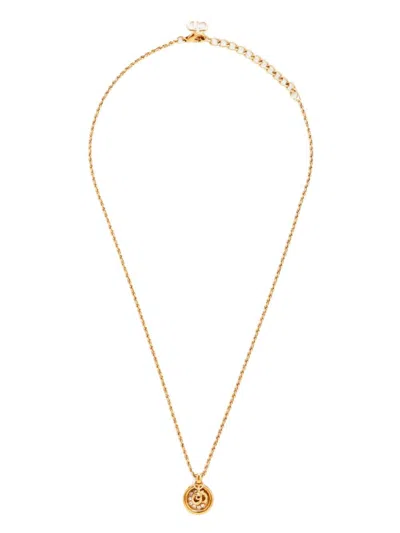 Pre-owned Dior Cd Rhinestone Necklace In Gold