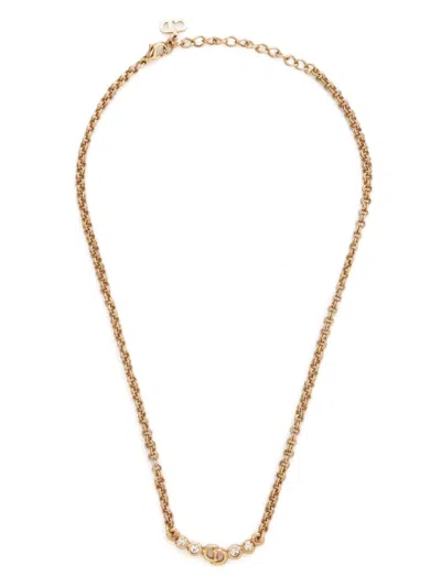 Pre-owned Dior Cd Rhinestone Necklace In Gold