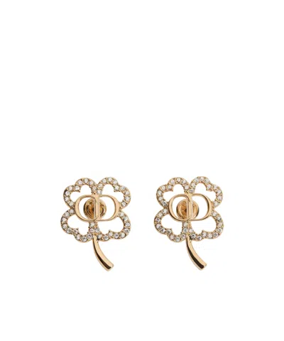 Dior Cd Shiny Clover Earrings In Gold