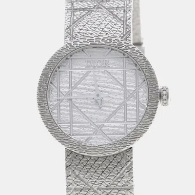 Pre-owned Dior Cd04111x1249 Quartz Stainless Steel Diamond Women's Wristwatch 25mm In Silver