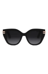 Dior C 53mm Butterfly Sunglasses In Shiny Black / Gradient Smoke