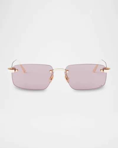 Dior C S4u Rimless Square Sunglasses In Gold Violet Mirror