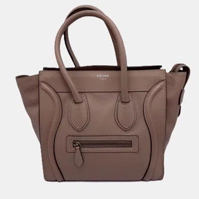 Pre-owned Dior Celine Beige Leather Micro Luggage Tote Bag In Sand