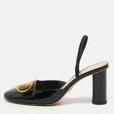 Pre-owned Dior C'est Size 37 Black Patent Leather Block Heel Slingback Pumps