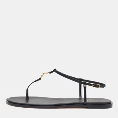 Pre-owned Dior C'est Size 41 Black Leather Ankle Strap Thong Flats