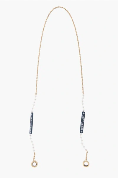 Dior Chain Airpords Holder Necklace With Decorative Beads In Gold