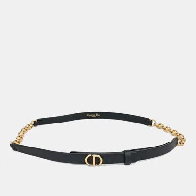 Pre-owned Dior Chain Leather Belt In Black