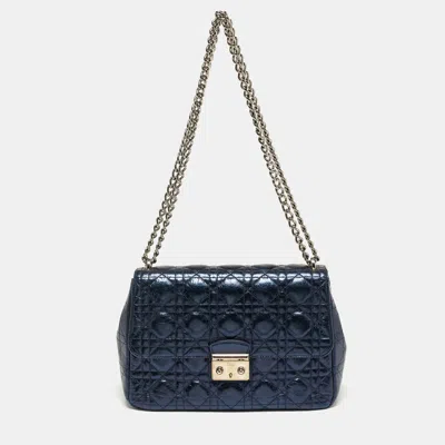 Pre-owned Dior Chain Metallic Blue Cannage Aged Leather Flap Bag