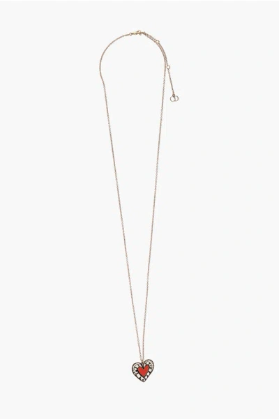 Dior Chain Necklace With Heart-shaped Charm In Gold