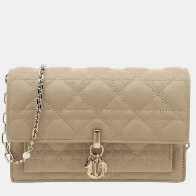 Pre-owned Dior Chain Pouch Shoulder Bag In Sand