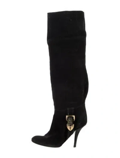 Pre-owned Dior Chain-link Accent Suede Boots In Black