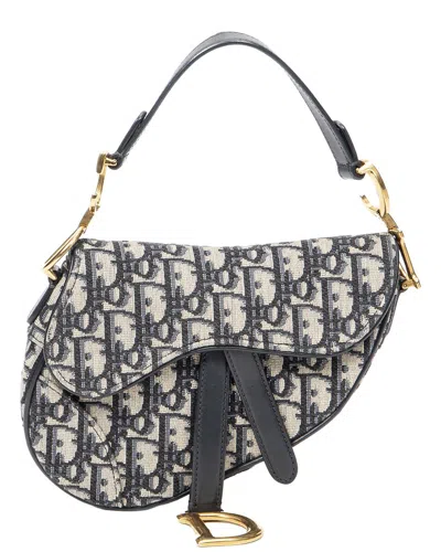 Dior Chanel Logo Canvas Shoulder Bag In Gray