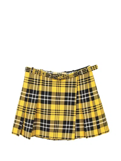 Pre-owned Dior Check Pleated-wrap Mini Skirt In Yellow
