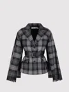 Dior Waist Belted Fringed Edges Lapels Plaid In Grey